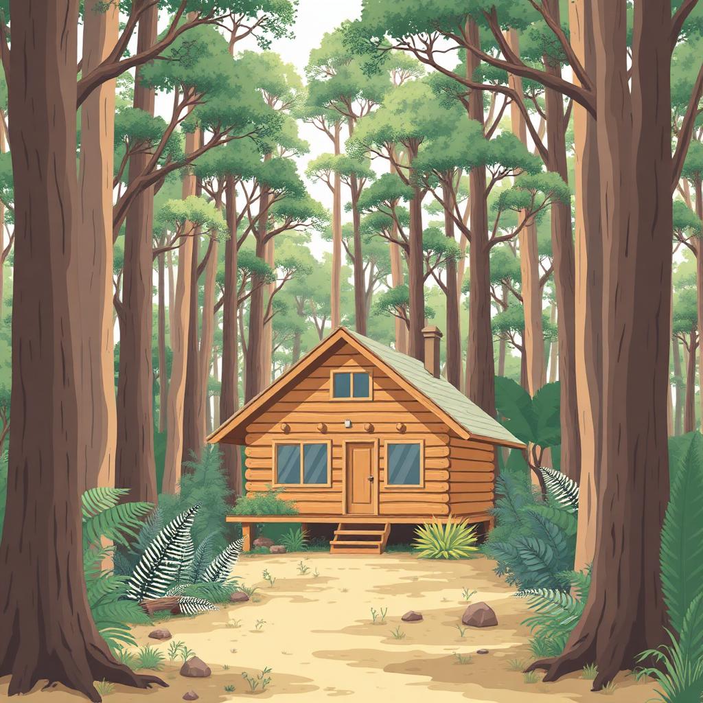 Bush cabin in forest clearing — septic tank for cabins